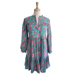 Mare Sea Monkee's boutique Tilly tiered mini dress sz med teal pink green $168